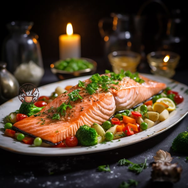 Salmón al Vapor con Guarnición de Verduras