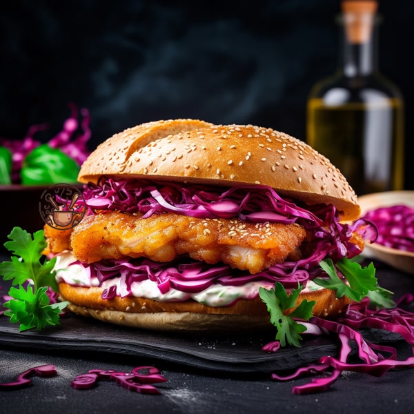 Hamburguesa de Pescado Frito con Lombarda